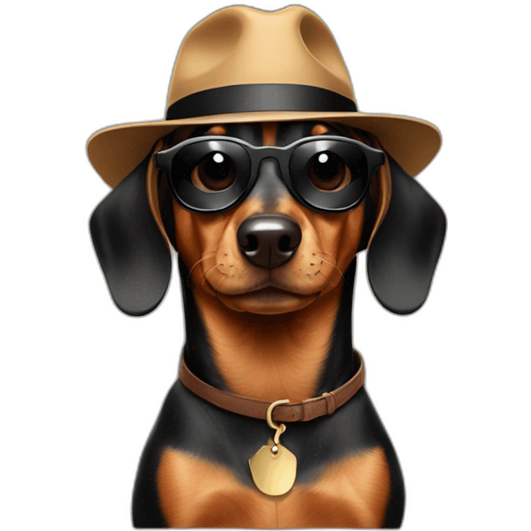 Dachshund with sunglasses and a fedora emoji