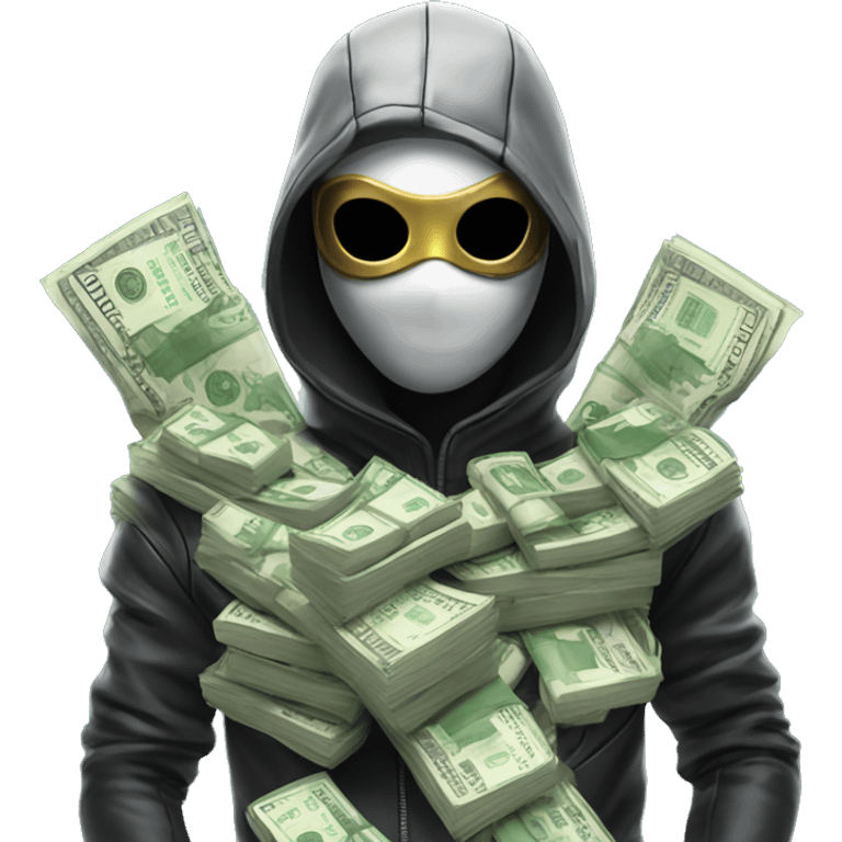 masked cyber punk with pile of money emoji