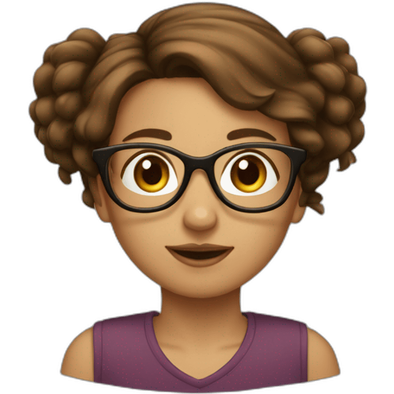 girl with glasses, brown long and a little bit curty hairs emoji