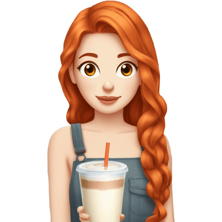 Beautiful fair skin long orange red hair girl brown eyes fair skin girly beautiful drinking straw iced ice coffee clean white beautiful emoji