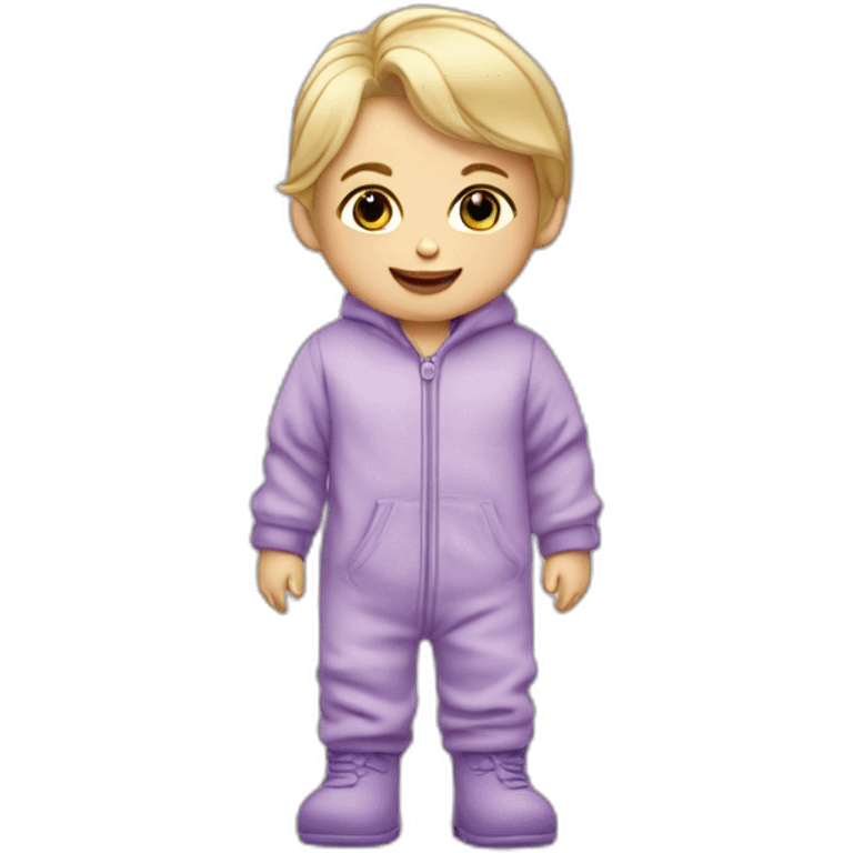 Bébé blonde en pijama gris et des bottes mauve  emoji