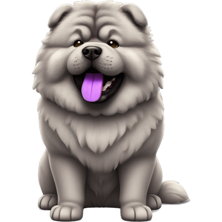 Full body gray Chow chow with purple tongue, photorealistic 4k emoji