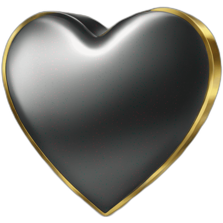 black shiny steel metal heart with gold border emoji