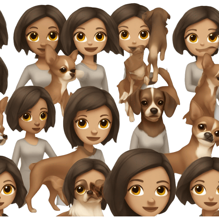 woman with shoulder length dark brown hair with a light brown chihuahua  emoji