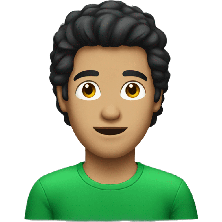 Guy with green t-shirt black hair emoji