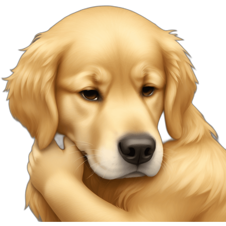 Golden retriever hugging his human emoji