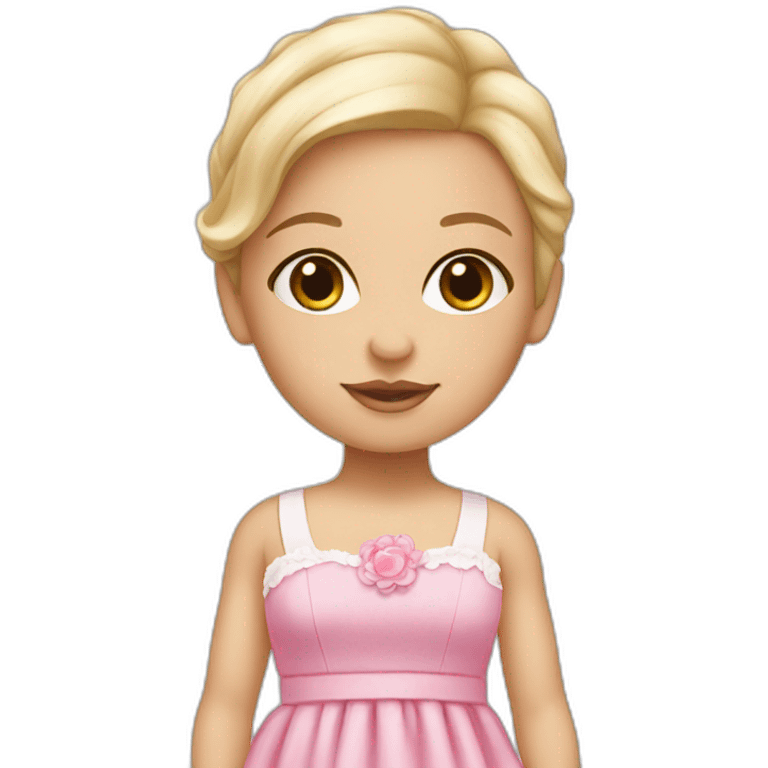 white newborn in a dress with a barbie logo emoji