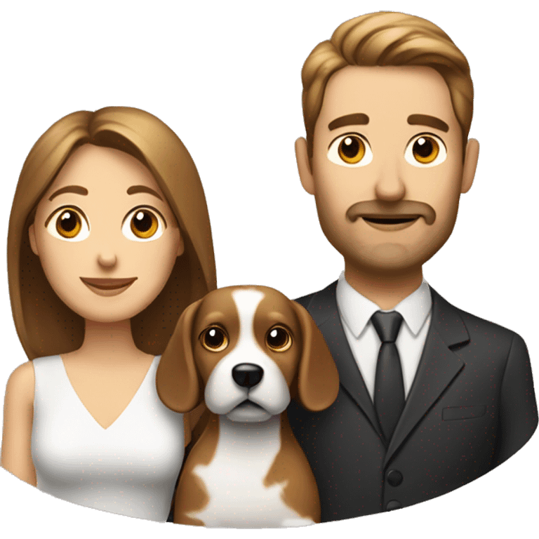 husband and wife with small white and brown dog emoji