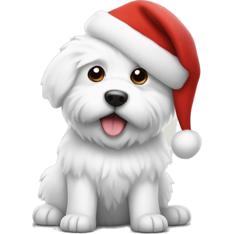 Fluffy white dog wearing a Santa hat emoji