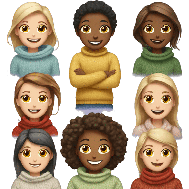 smiling girls in cozy sweaters emoji