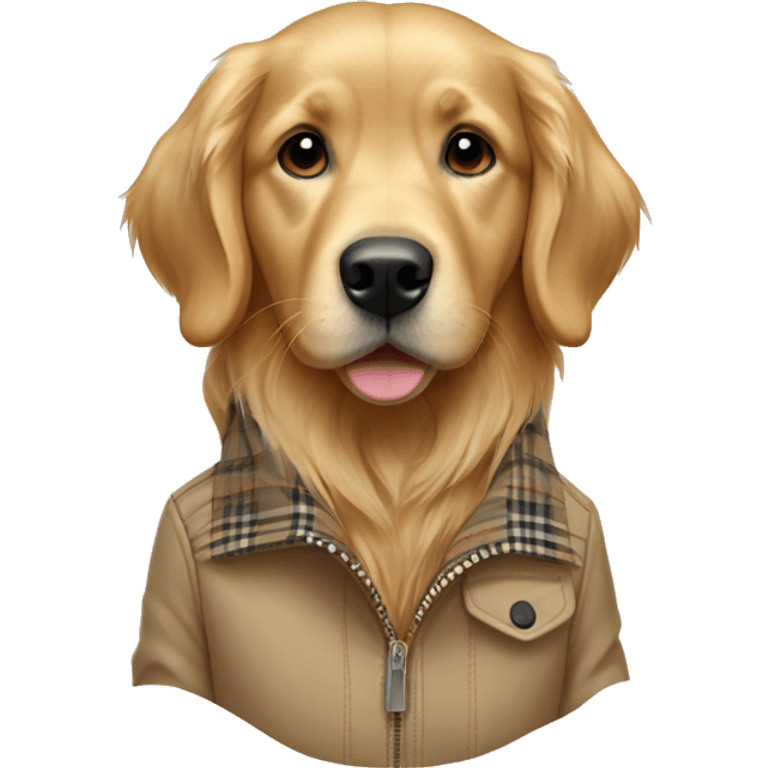 Female golden retriever wearing a Burberry jacket emoji