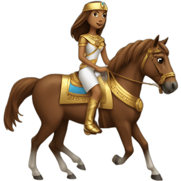 A brown horse was riding from a Egyptian girl emoji