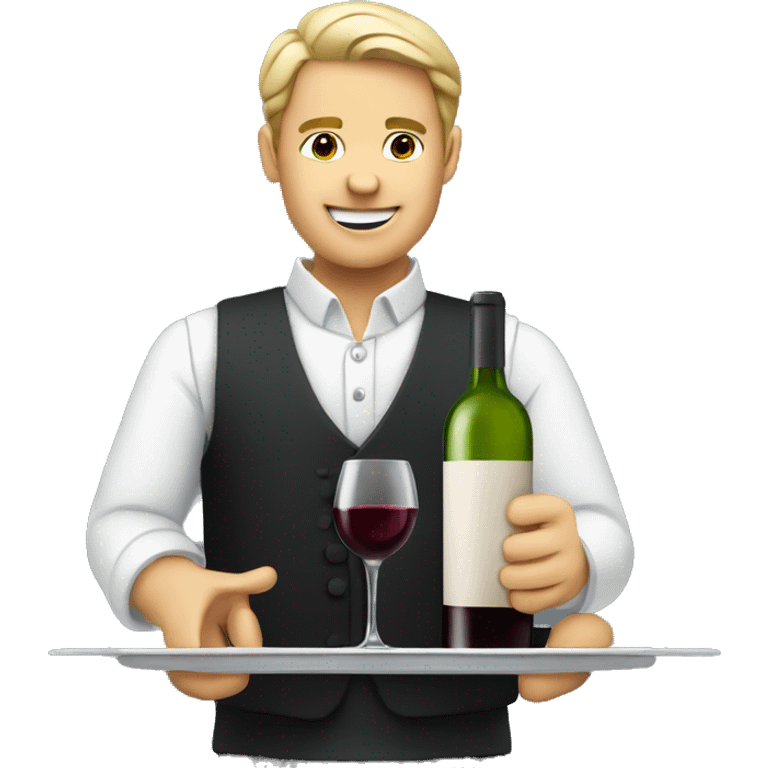 WAITER with tray and wine bottle emoji