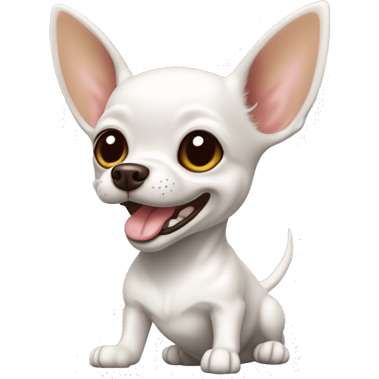 Perrito chihuahua color blanco completamente con lengüita de fuera y sonrisa  emoji