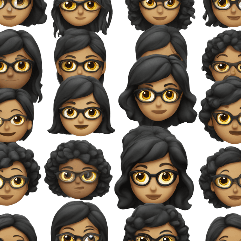 Mujer morena cabello negro liso con lentes emoji