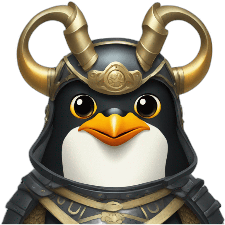 penguin with face wearing samurai helmet with big horns emoji