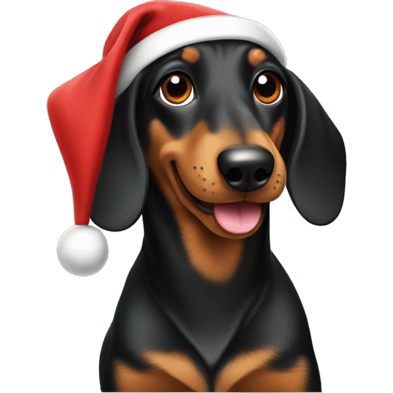 daschund dog black and tan wearing a santa hat emoji