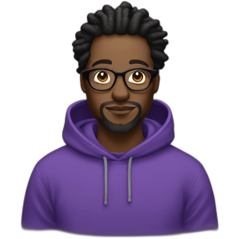 Single Black digital creator with glasses and black locs and purple sweatshirt emoji