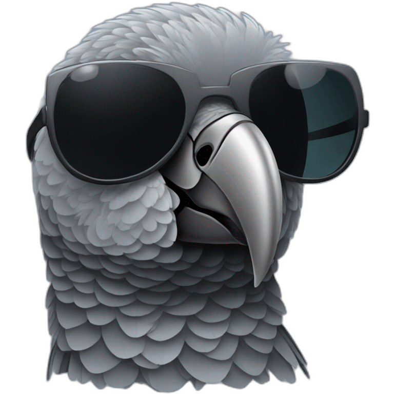 African grey parrot wearing black sunglasses side view emoji