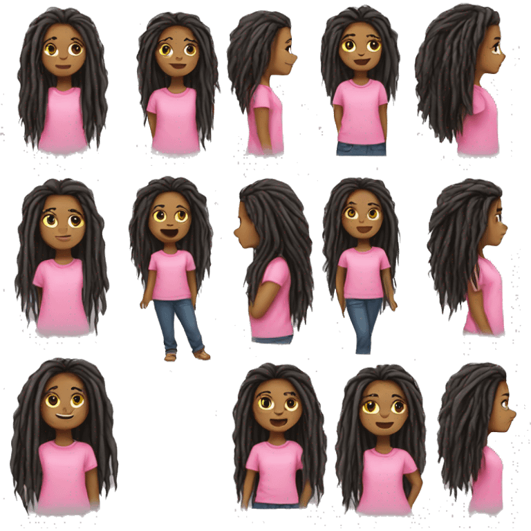 light brown girl with long dreadlocks black hair pink shirt emoji