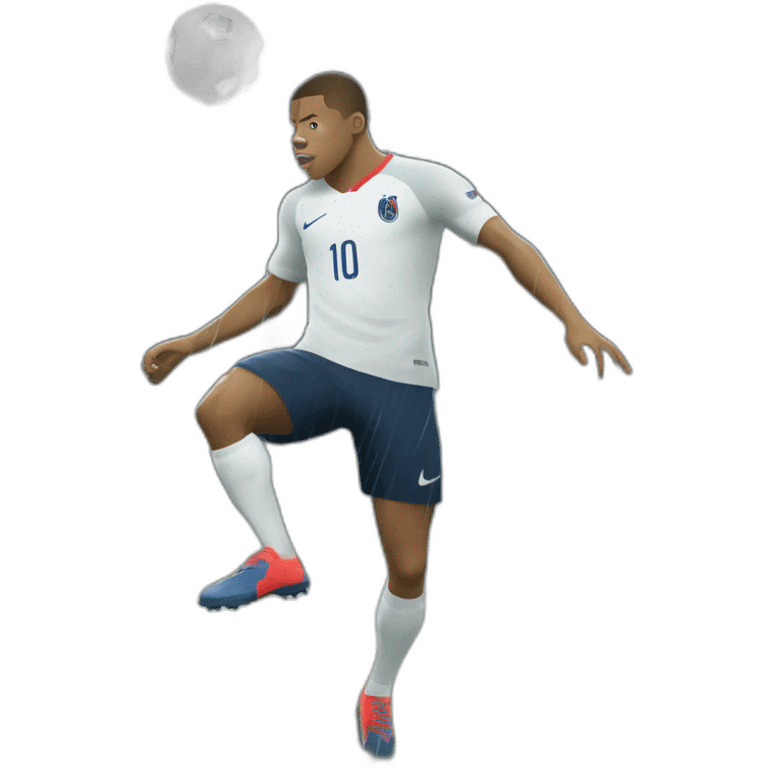 Kilian Mbappé plaining football in the rain emoji