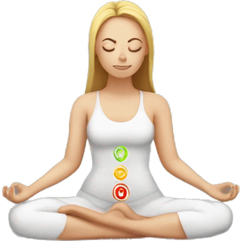 White woman with 7 chakra symbols meditation  emoji