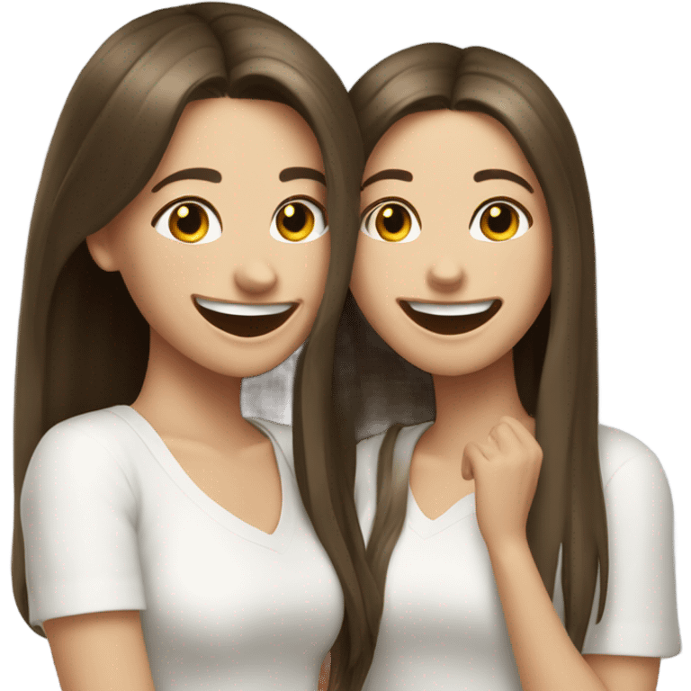 2 white brunette girls laughing together having fun emoji