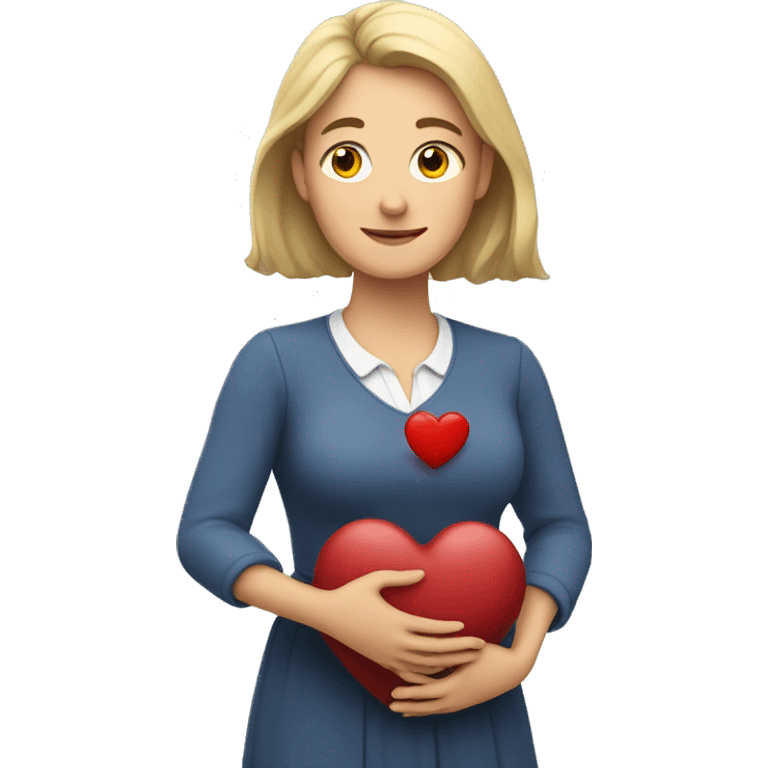 A European woman teacher holds her heart in her hands emoji