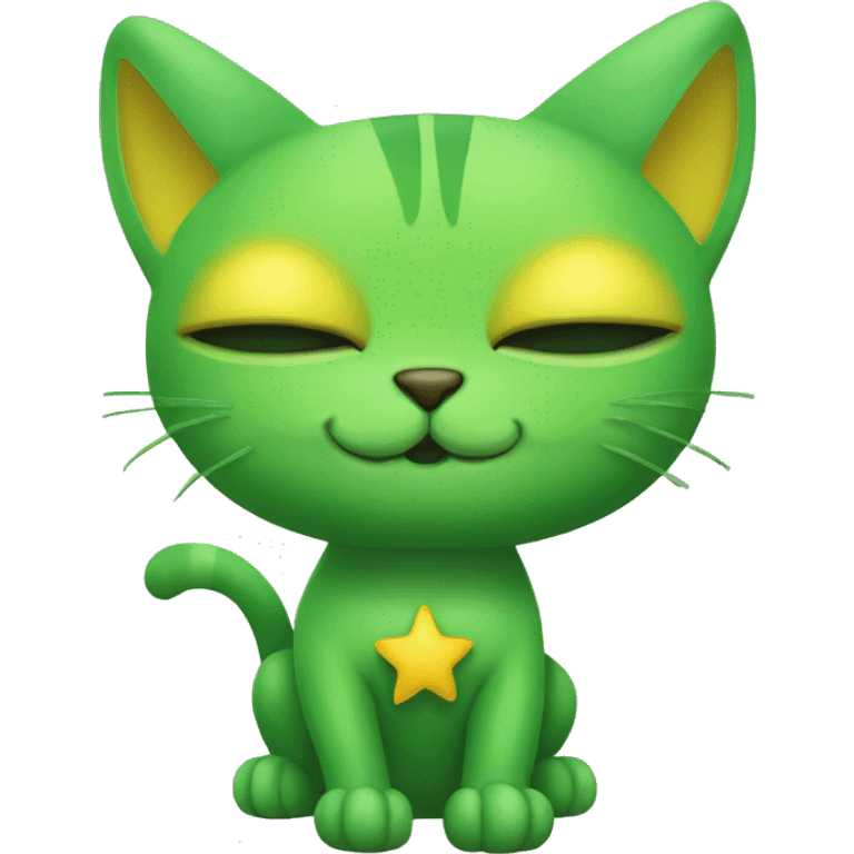 A Green Alien Cat with green and yellow antennae at the tips with a yellow star in the torso emoji