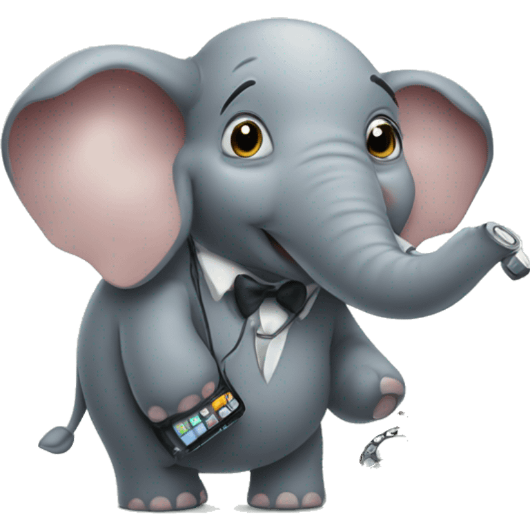 cute elephant holding an old phone and making a phonecall emoji