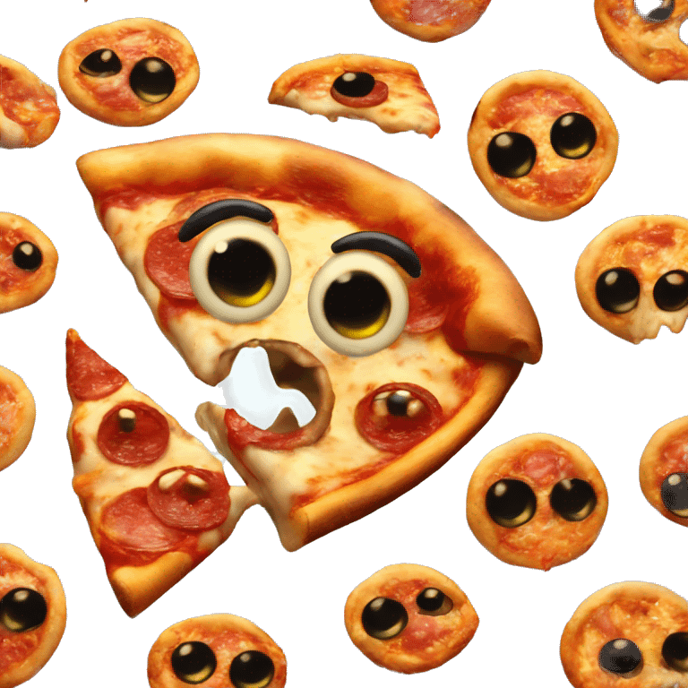 pizza with eyes, fangs and hands emoji