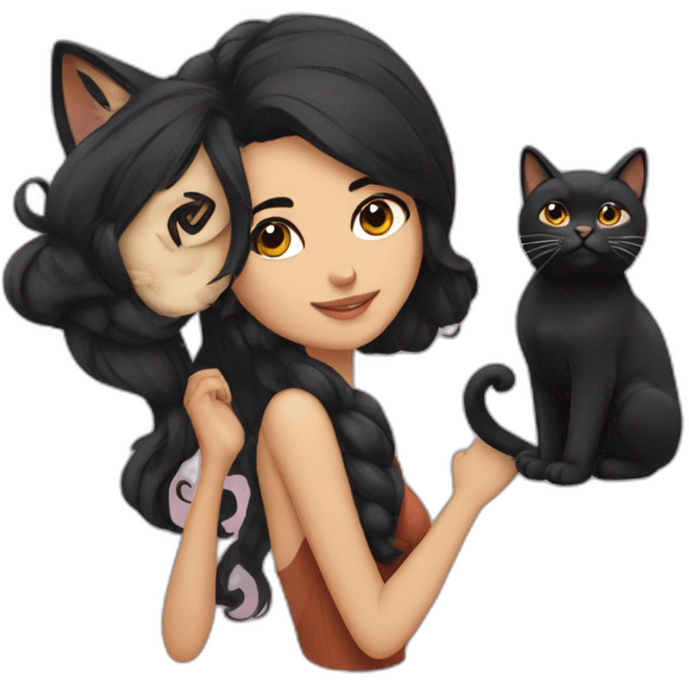 Persian woman with black hair and a cat emoji