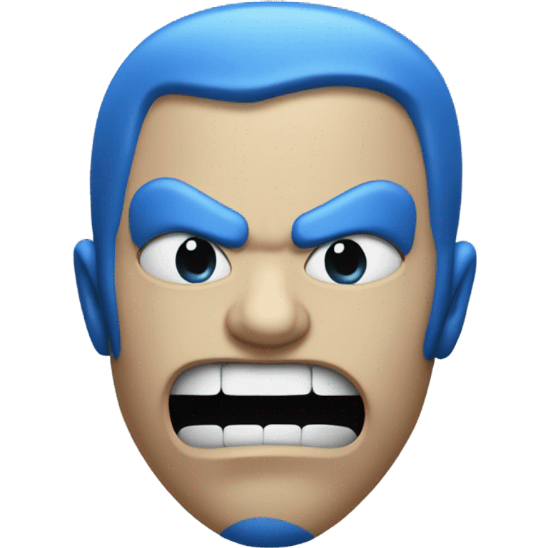 angry, yet determined blue person with with lips sealed shut and teeth only showing from the right side of his face  emoji