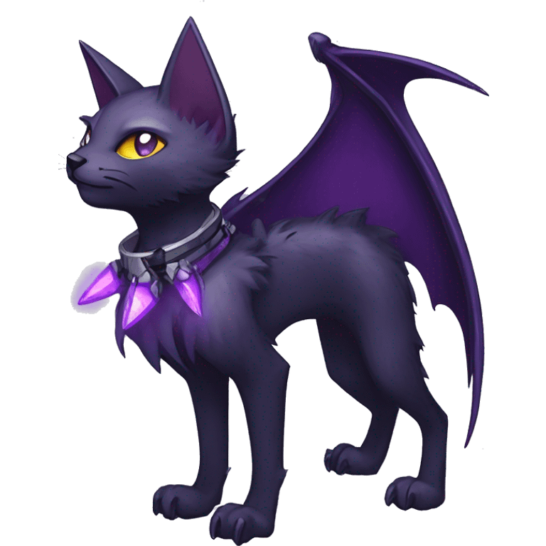 cool edgy black punk Purple ethereal fantasy nargacuga-bat-cat-Fakemon collar full body emoji