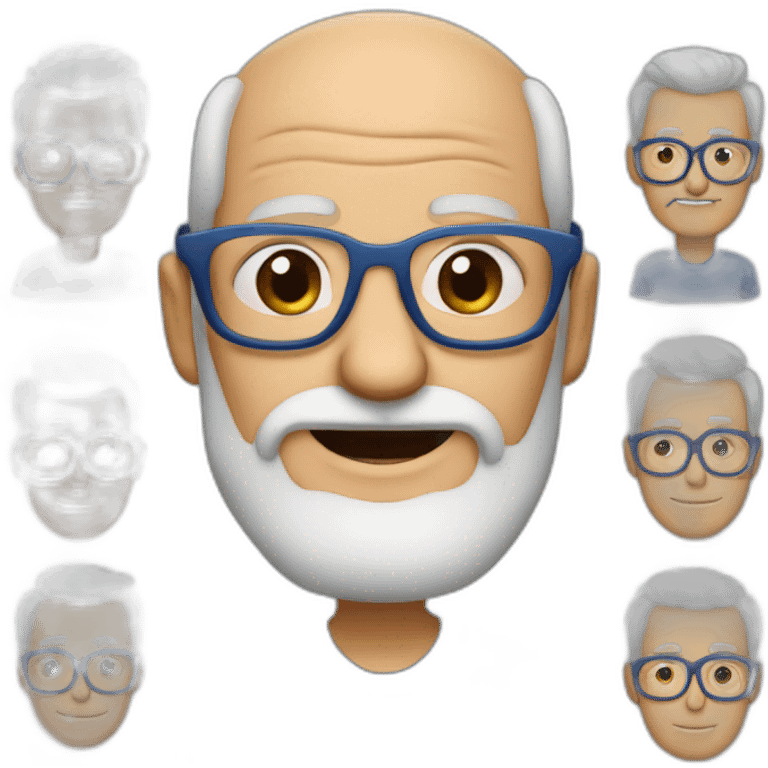 Abuelo,lentes azules, pelo corto, cejas negras y barba corta a emoji