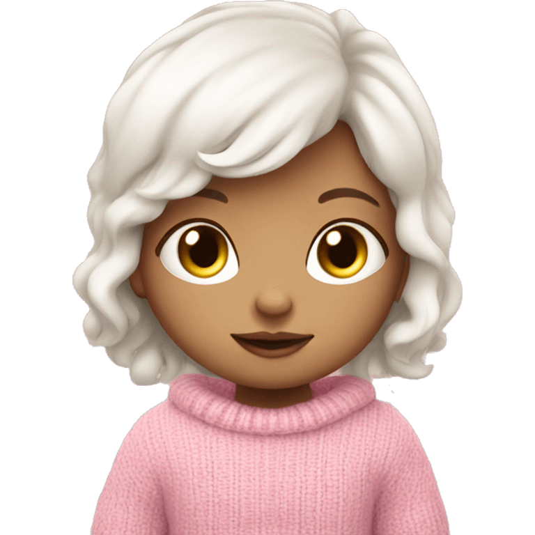 Pretty white baby girl with pink sweater reading cozy 3d emoji