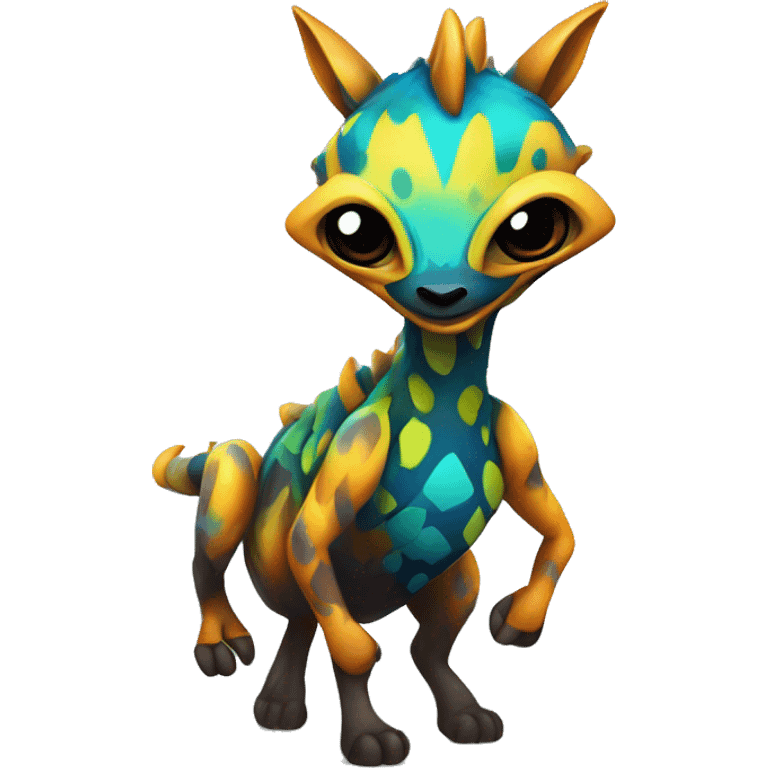 a colorful edgy vernid-fionbri-animal-creature with splash patterns full body emoji