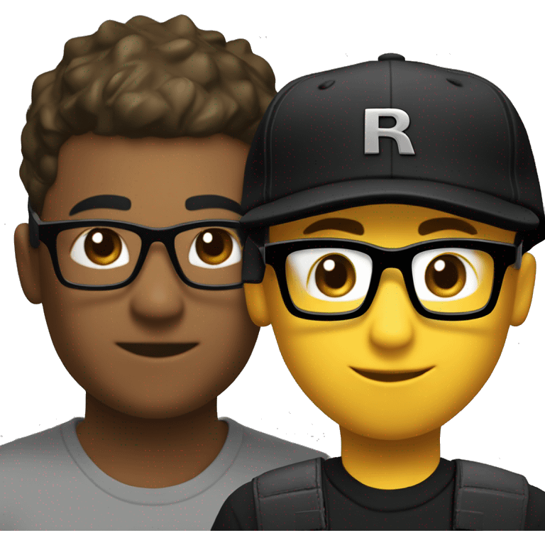 Boy with a Roblox studio dev huddie (Roblox studio logo in the ba) and black glasses and a black cap k emoji