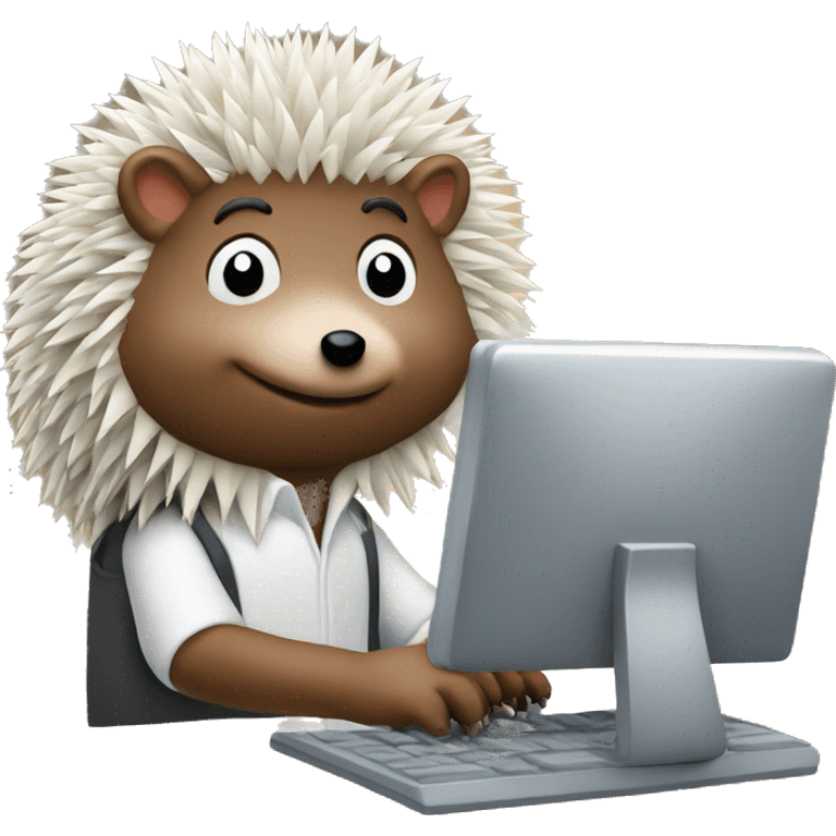 An hedgehog working on  computer emoji