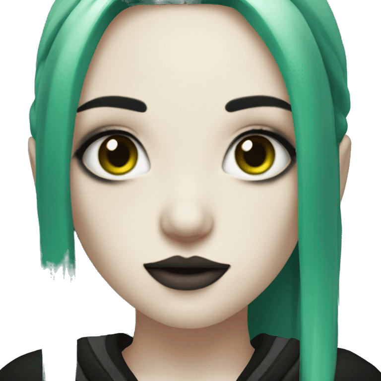 Pale gothic girl with green and black multicolored hair and facial piercings  emoji