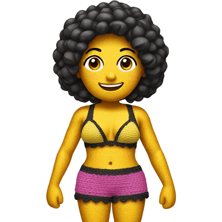 A girl wearing a crochet yellow SpongeBob bikini  emoji