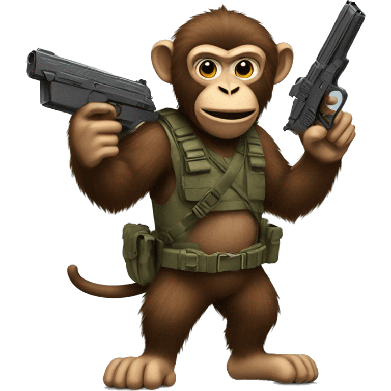 monkey with a gun and a shiled with a fluffy hair emoji