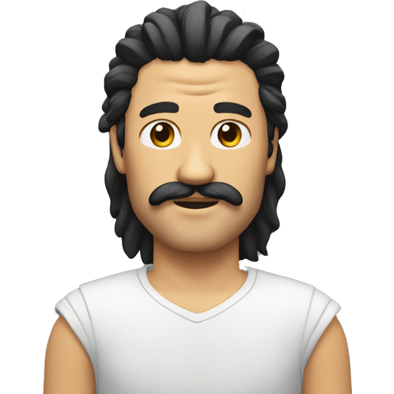 Mullet hair and just dark mustache no other beard emoji