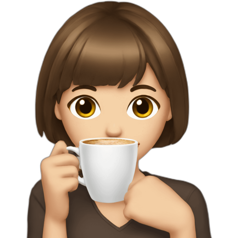 karin brown hair with bangs drinking koffee emoji