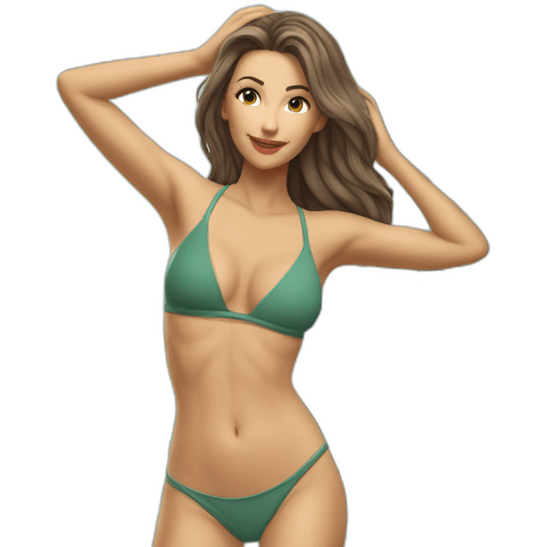 Sexy pose Soft-fit Caucasian woman bikini (hands-in-hair pose) (full body) emoji