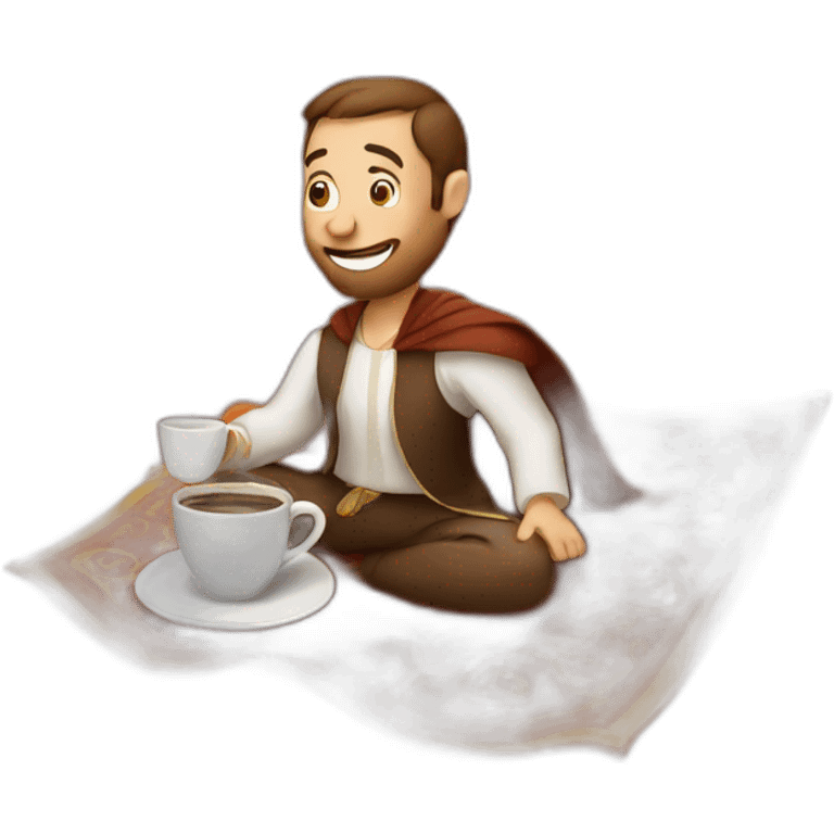 Person drinking coffee On a flying carpet emoji