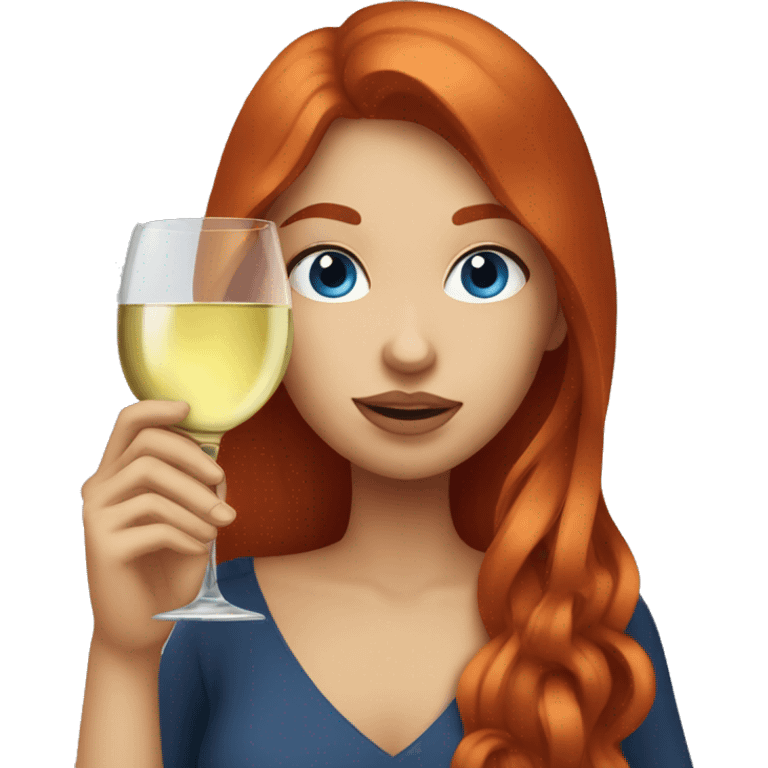 Red hair blue eyes girl drinking white wine emoji