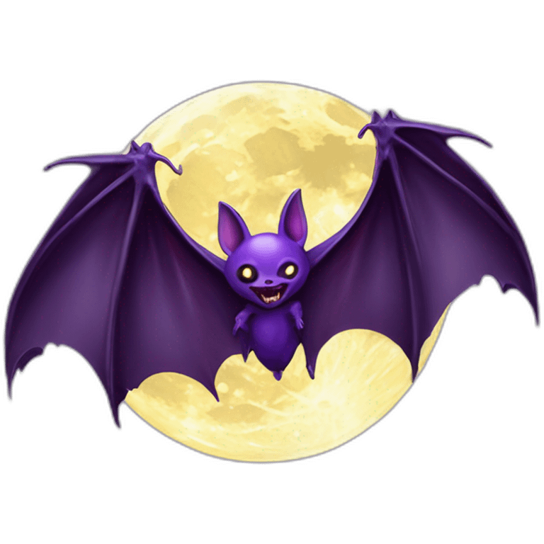 purple dripping vampire bat wings flying in front of white yellow large realistic color full moon emoji