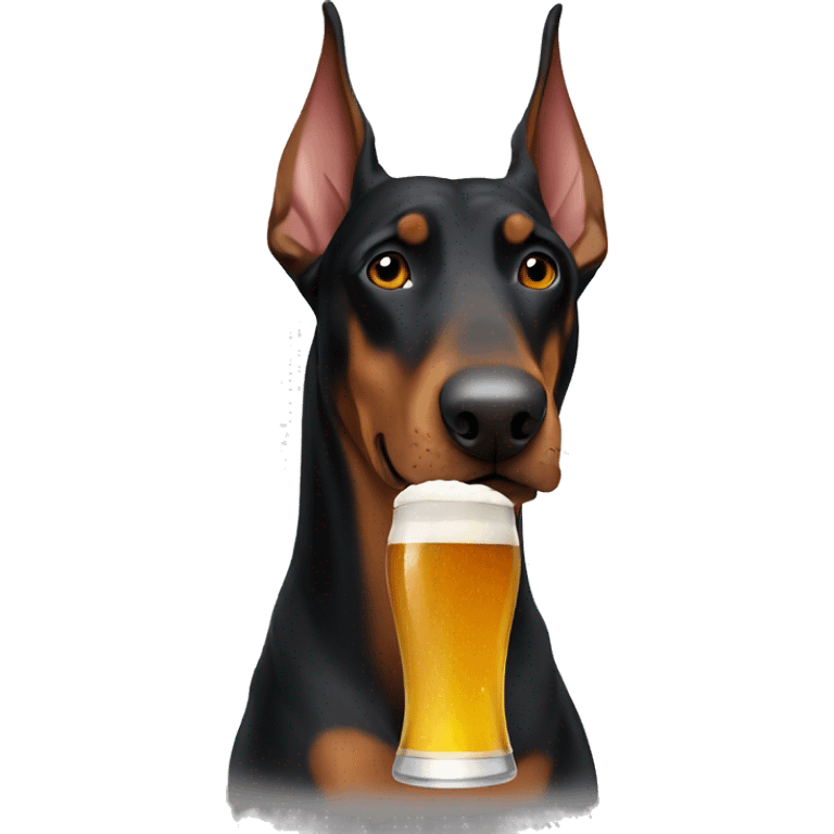 Doberman drinking beer emoji