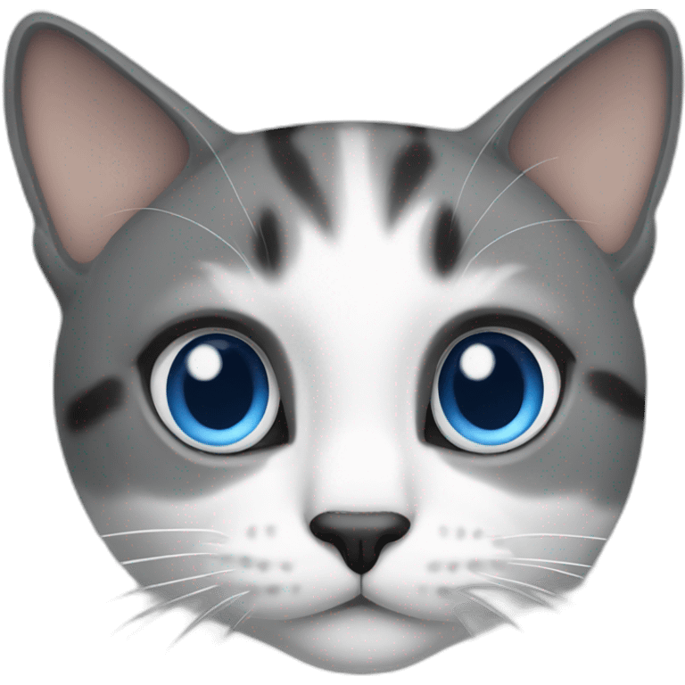 cat with blue eyes, white nose and grey and black ears emoji